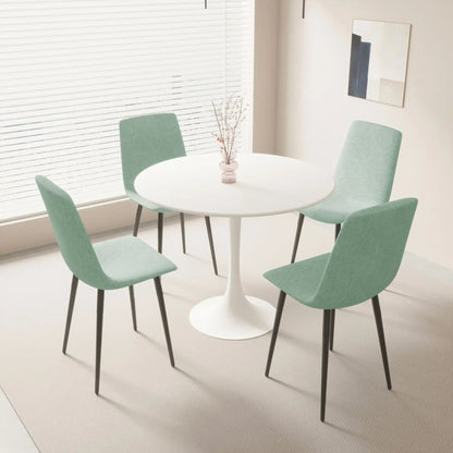 31.5" Round Dining Table Set, White, Linen Upholstered Chairs