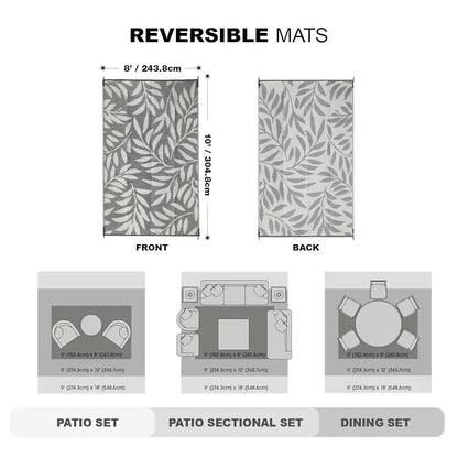 Outdoor Rug, 8X10Ft Waterproof Reversible Mat Indoor Outdoor Rugs Carpet, Small Area Rug Plastic Straw Rug For Patio De Balcony