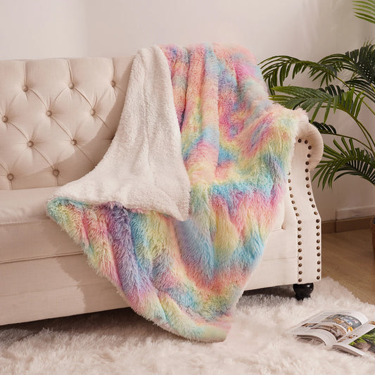 Soft Rainbow Fluffy Plush Blanket for Babies and Kids
