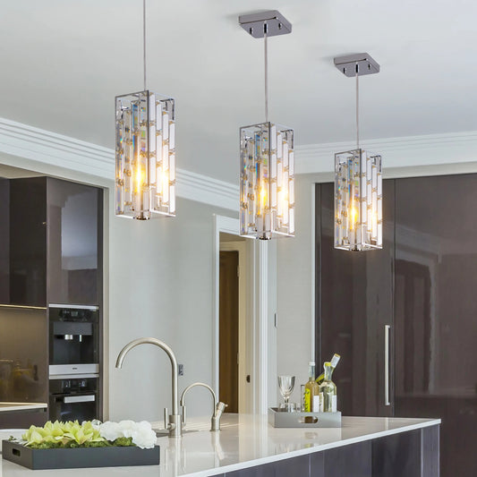 Modern Adjustable Crystal & Chrome Pendant Light - 3 Pack