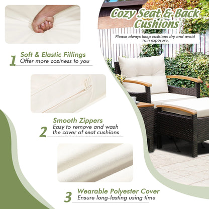 5PCS Patio Rattan Furniture Set Sofa Ottoman Table