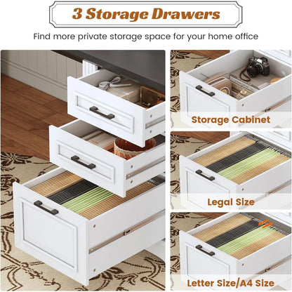 Farmhouse 69" L Shaped Desk, Drawers, Storage & Power Outlet