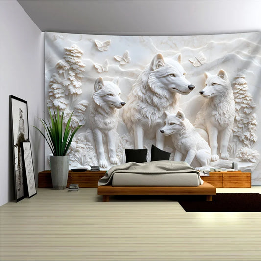 Harmonious Wolves 3D Large Wall Hanging Tapestry