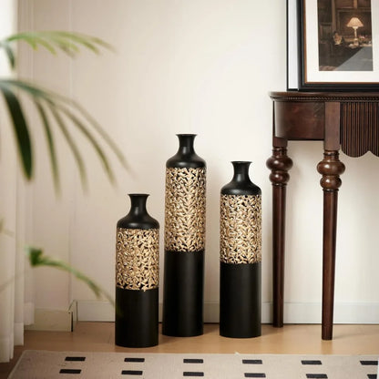 Decorative Metal Vase Set of 3, 32" H, 28" H, 24" H
