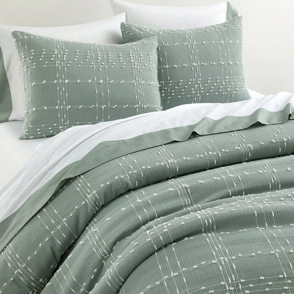 7 Piece Queen Green Plaid Bed Comforter Set, Hypoallergenic