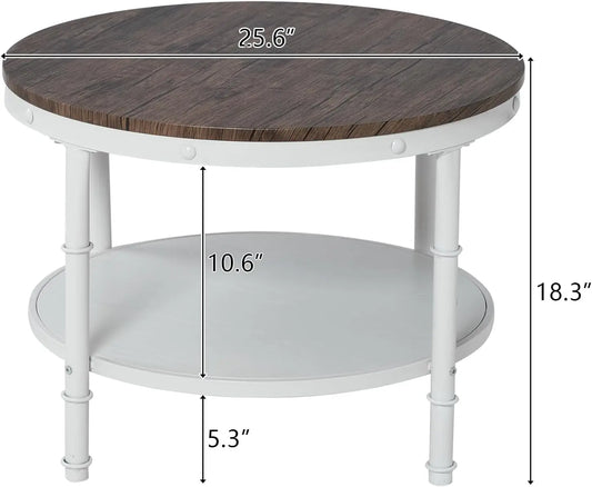 2-Tier Storage Walnut, White Center Circle Accent Table