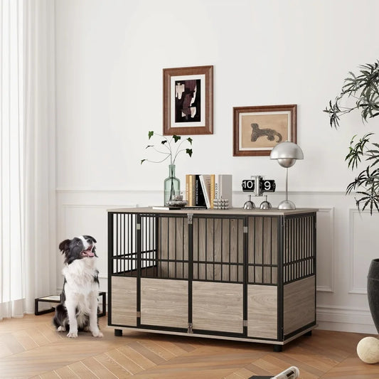 Dog Crate/Table Furniture, 46",  Double Doors, Walnut Wood