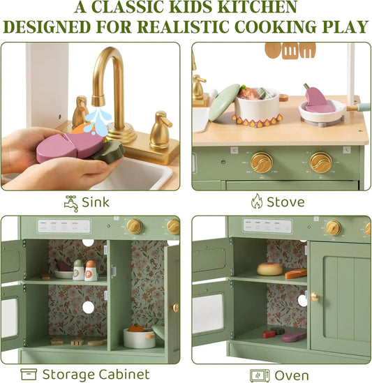 Children's Play Wooden Kitchen Set with Cutting Food Set