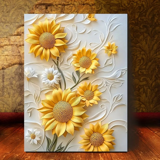 3D Vivid Sunflower Canvas, Wood Frame