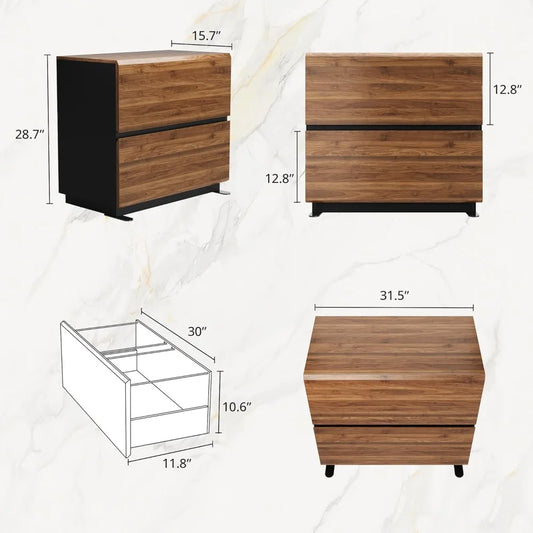 2 Drawer Wood Lateral File Cabinet, 31w x 28h, Anti-tilt Mechanism