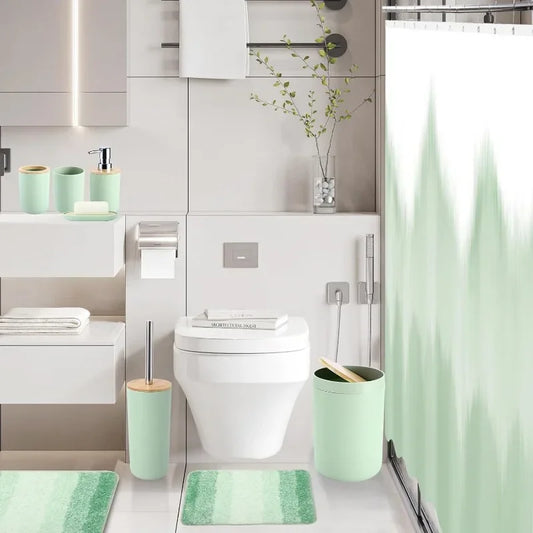 Green Bathroom Sets with Shower Curtain,  Rug and Accessories